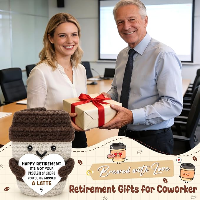 Funny Retirement Gifts for Men Women Coworker Boss Friends Teacher, Retired Crochet Coffee Gift for Woman Teacher, Not Your Problem Anymore with Funny Card Desk Office Decor Best Happy Retirement