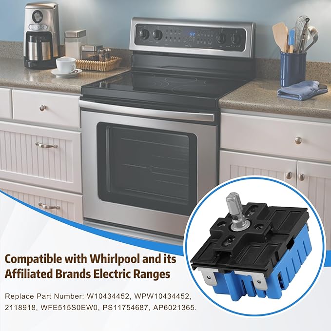 W10434452 WPW10434452 Dual Infinite Stove Control Switch, Fits for Whirlpool and its Affiliated Brands Electric Ranges, Replace Part: WPW10434452, 2118918, AP6021365, PS11754687, EAP11754687