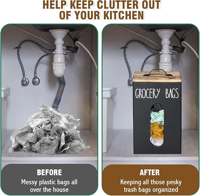 Farmhouse Grocery Bag Holder for Plastic Bags,Plastic Bag Holders for Grocery Bags,Bag Holder for Plastic Bags Groceries Store with Lid,Plastic Bag Holder Under Sink for Kitchen Storage Organization