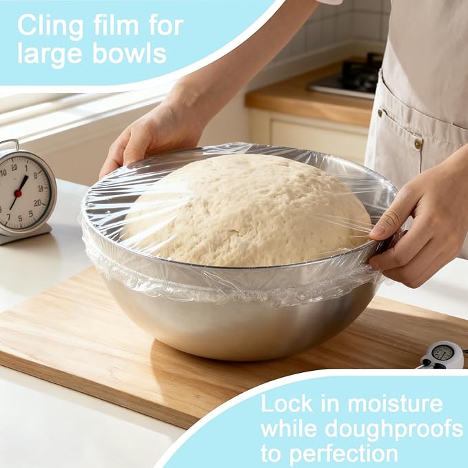 300pcs Plastic Bowl Covers Food Cover, Food Fresh Keeping Bags Elastic Reusable Plastic Stretch Elastic Food Storage Covers Kitchen Dining Plate Bread Proofing Universal Kitchen Wrap (White-L)
