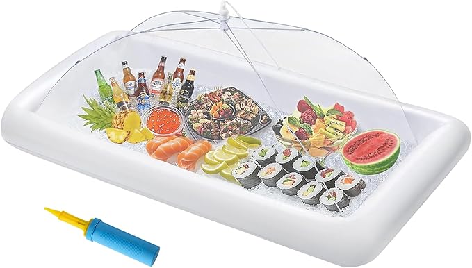 HBlife Inflatable Serving Bar with Jumbo Mesh Food Cover, Party Supplies for Picnics BBQ Gathering, 1 Inflatable Cooler, 1 Large Food Tents Food Covers for Outside