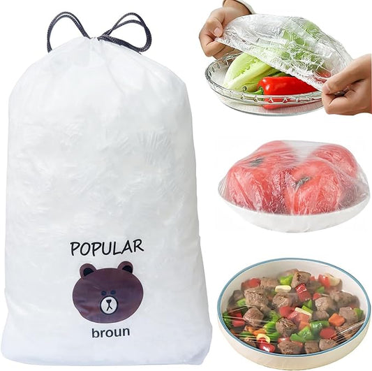 500pcs Plastic Bowl Covers Elastic Reusable Food Covers Outdoor Thickend Kitchen Bowl Dish Plate Cover, Sourdough Bread Baking Supplies, Fruit Fresh Keeping Storage Accessories Food Grade (White-M)