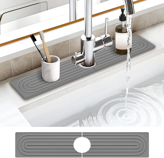 Stone Faucet Mat for Kitchen Sink, Water Absorbent Fast Drying Stone Tray for Sink , Quick Dry Diatomite Splash Guard for Bathroom Counter to Prevent Moisture Buildup, 23.6" x 4", Gark Grey