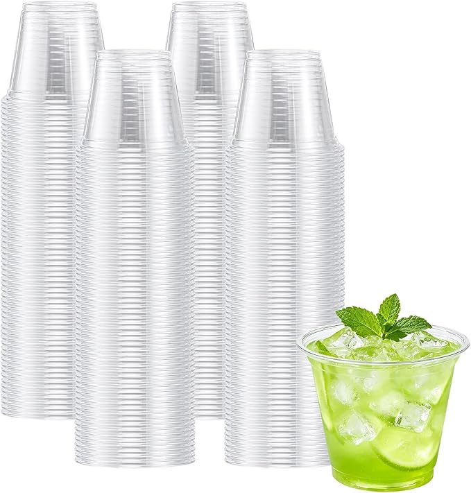 Lamosi 200 Pack 9 oz Clear Plastic Cups, Sturdy & Food Safe Disposable Cups for Cold or Iced Drinks, Dessert, Party or Wedding