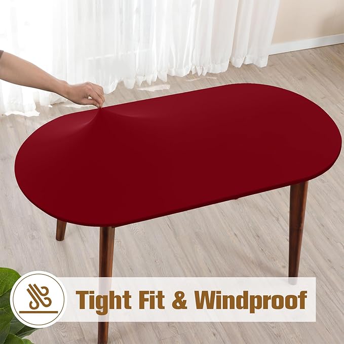 NEWISHER Fitted Oval Tablecloth 42 x 60 Inch Elastic Table Cloth, Stretch Spandex Table Cover Burgundy Washable Polyester Top Cap Cover for Dining Picnic Camping Indoor and Outdoor