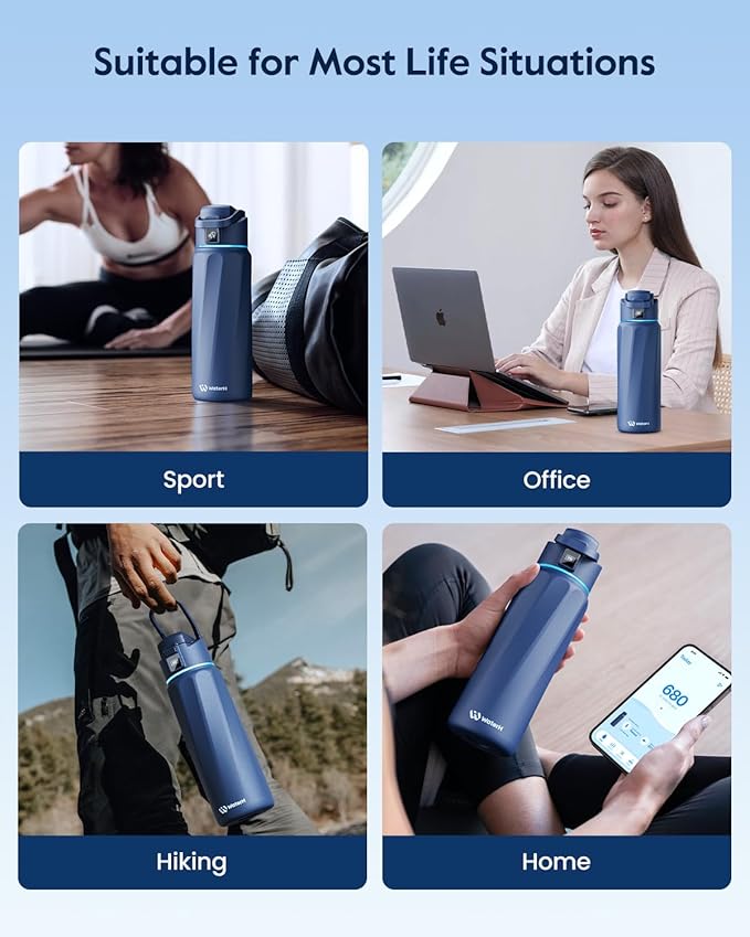 WaterH BOOST Smart Water Bottle with Reminder & Tracker, Double Wall Vacuum Insulated Bottles Stainless Steel, 32oz BPA-Free Wide Mouth for School, Gym, Office, Ideal for Father's Day