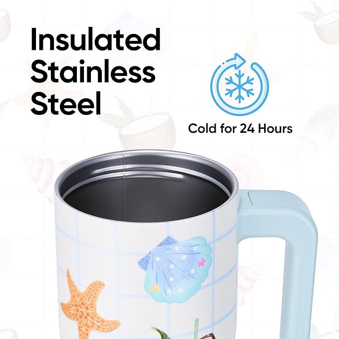 Fijinhom 18 oz Toddler Tumbler with Handle, Stainless Steel Insulated Water Bottle Coffee Mug with Straw, Toddler Cups, Kids Water Bottle for School, Sports, Travel, Coast