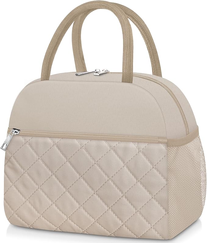 KUBYA Lunch Box for Women Adult Men Insulated Cute Quilted Lunch Bag Women Reusable Large Lunch Tote Bag Leakproof Simple Cooler Bag for Work Office Picnic Beach or Travel