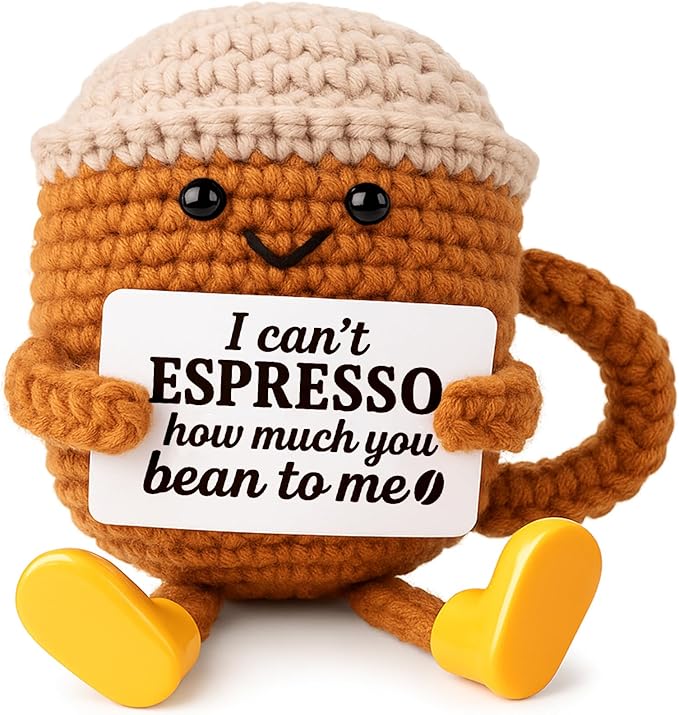 Graduation Gifts Birthday Gift for Her Him Women Men Girlfriend Boyfriend, Positive Crochet Espresso Cup, Cute Small Coffee Lover Gift for Best Friend Couple Wife Husband Mom