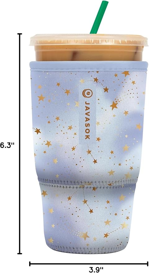 Sok It JavaSok Iced Coffee & Cold Soda Insulated Neoprene Cup Sleeve (Cosmic Glitter, Large: 30-32oz)