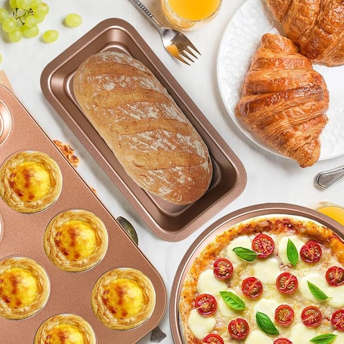 11-Piece Nonstick Baking Pans Set - Professional Grade Carbon Steel Bakeware with Premium Coating- Dishwasher Safe, Stackable, Oven Safe to 450°F (Champagne)