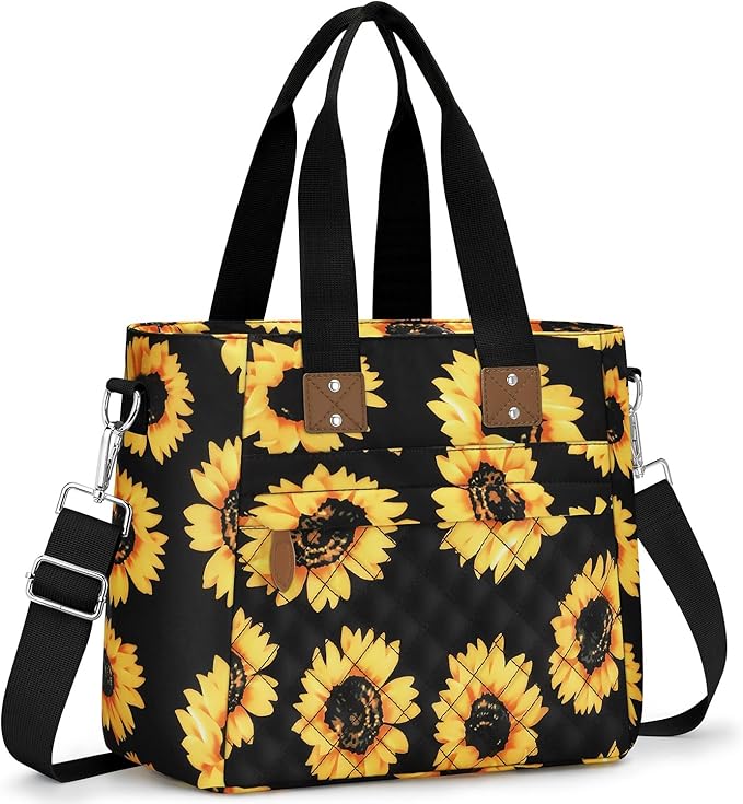 Insulated Lunch Box for Kids School - Large Thermal Lunch Bag Women with Removable Shoulder Strap, Reusable Lunch Cooler Tote Bags Purse for Adults Work, Picnic, Hiking, Beach, Travel, LargeSunflower