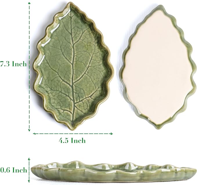 Ceramic Spoon Rest for Stove Top - Cute Green Leaf Shaped Spoon Rest/Spoon Holder for Kitchen Countertop - Cooking Kitchen Spoon Rest Utensil Rest Spatula Rest (Green)