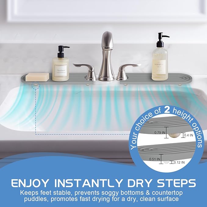 Stone Faucet Mat for Kitchen Sink, Water Absorbent Fast Drying Stone Tray for Sink , Quick Dry Diatomite Splash Guard for Bathroom Counter to Prevent Moisture Buildup, 23.6" x 4", Dark Grey