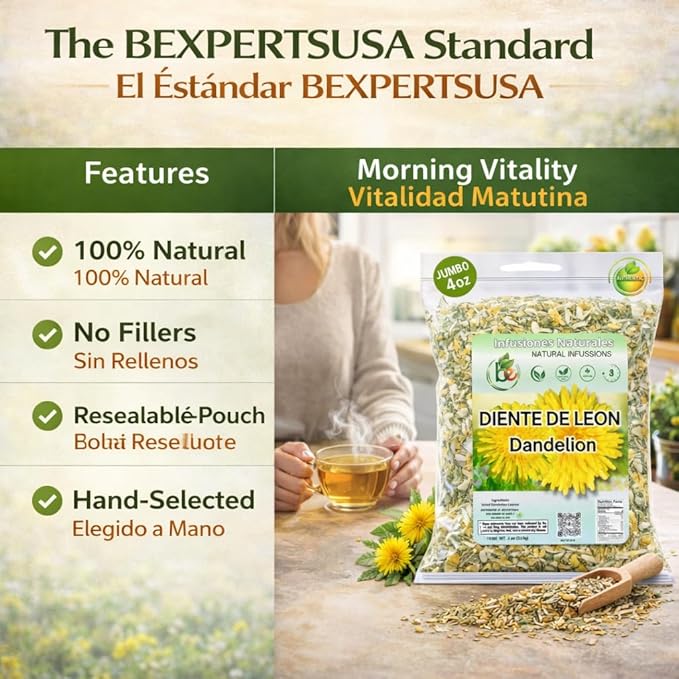 Diente de León Herbal Tea – Dandelion Loose Leaf – 4 oz (113 g) – 100% Natural, Vegan, Non-GMO, Caffeine-Free – Traditional Herbal Infusion – by BexpertsUSA