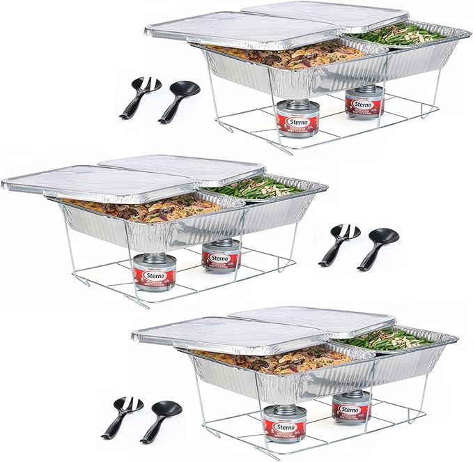 Sterno Disposable Chafing Dish Buffet Set, 6-Hour Food Warmers for Parties, Catering Supplies, Complete Buffet Set, Warming Trays (30pcs)