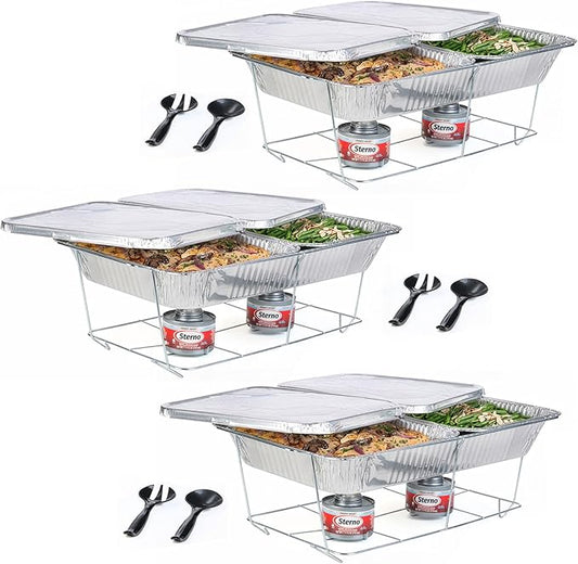 Sterno Disposable Chafing Dish Buffet Set, 6-Hour Food Warmers for Parties, Catering Supplies, Complete Buffet Set, Warming Trays (30pcs)