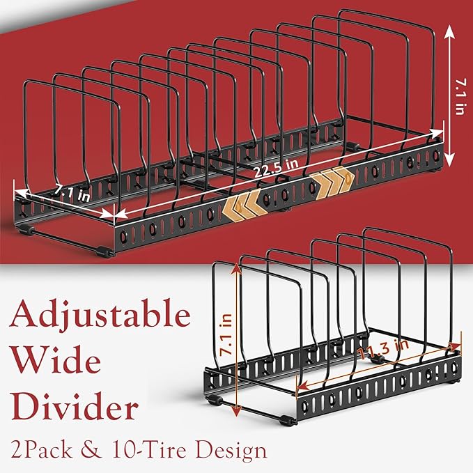 2PACK Cutting Board Organizer, Adjustable Divider Cutting Board Holder with Anti-slip Pads, Kitchen Cabinet Organizer for Baking Cookie Sheet Pan Bakeware Cookie, Black, Large-Size