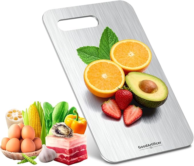 Titanium Cutting Board, 100% Pure Titanium Cutting Boards for Kitchen, Double-Sided Non-Toxic Cutting Board, Ideal for Slicing and Dicing Meats, Features Handle, Dishwasher Safe - 10.5"L*6.5"W（silver）