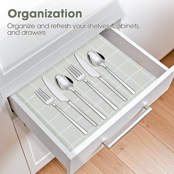 Drawer and Shelf Liner, Non-Slip Kitchen Cabinet Liners Non-Adhesive Thick Strong Grip Waterproof Washable Mats Protect Dresser Shelves Cupboard Bathroom Cabinets, Light Green, 24 in X 20 FT