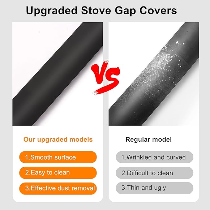 2 Pack Silicone Stove Gap Covers, Heat Resistant Oven Gap Filler Seals Gaps Between Stovetop and Counter, Premium Material, Effectively Stain Resistant, Easy to Clean, Easy to Cut, 25 Inches