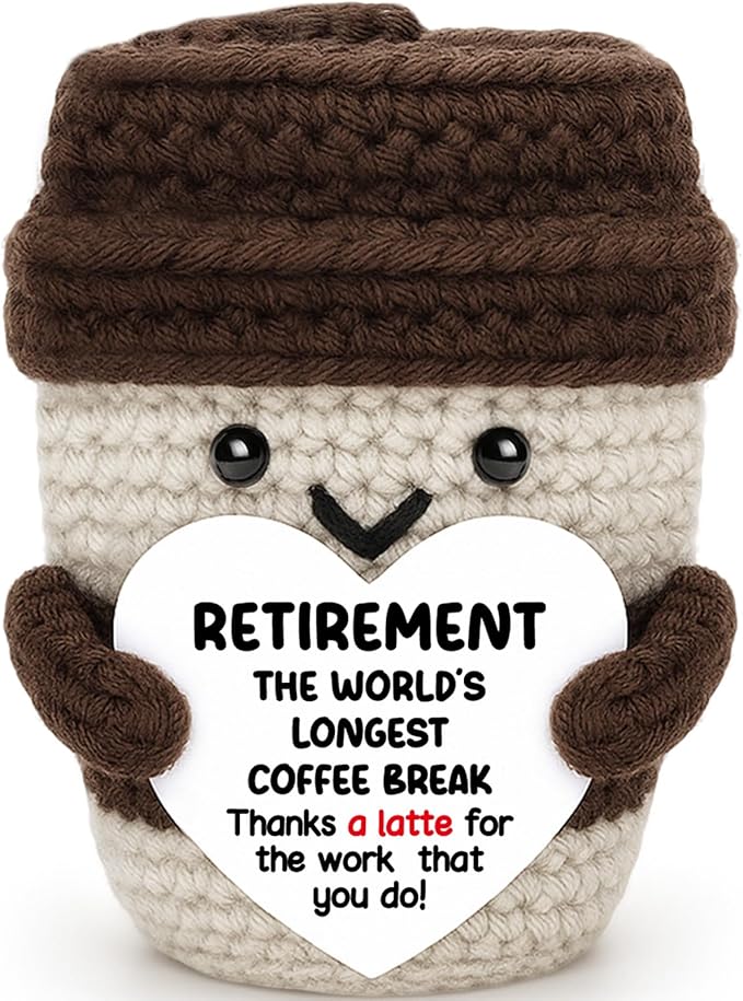 Coffee Retirement Gifts for Coworker Boss Women Men, Handmade crochet Decoration The World’s Longest Coffee Break Latte Espresso Lover Gift, Best Retired for Teacher Mom Nurse Leaving Goodbye