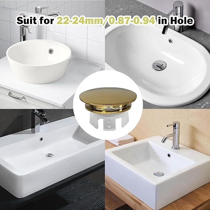 Sink Overflow Hole Cover Basin Trim Insert for Home, Sink, Bathroom, Kitchen Decorative Sink Drain Cap, Double Layer Copper Solid Chrome Overflow Cover(Glossy Gold)