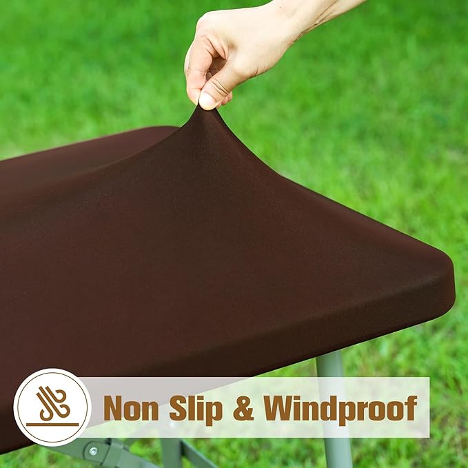 NEWISHER Fitted Rectangle Tablecloth 36 x 60 Inch Elastic Table Cloth Stretch Spandex Table Cover Brown Washable Polyester Table Top Cap Cover for Dining Picnic Camping Indoor and Outdoor