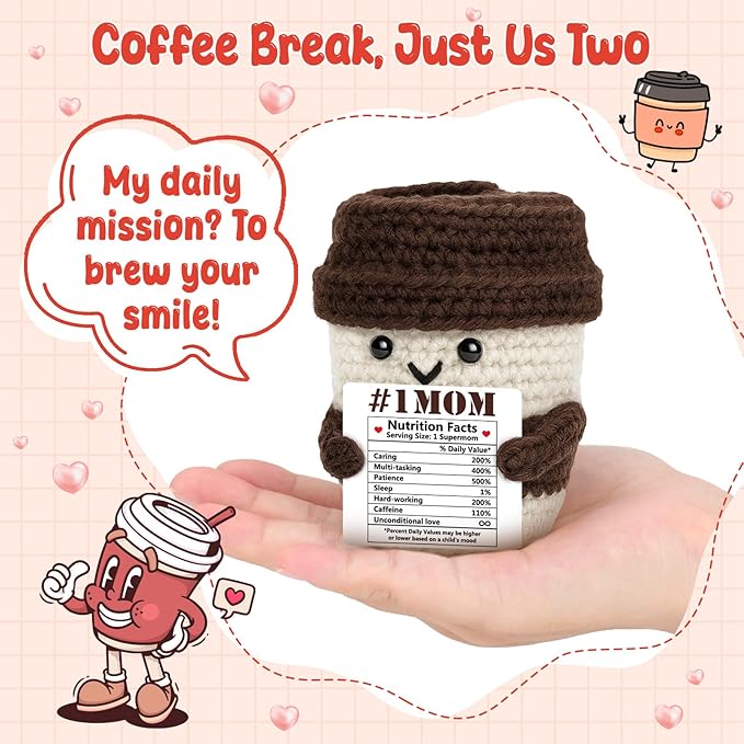Agantree art Mom Gifts from Daughter Son Mom Gifts for Birthday Bonus Step Moms Mother Handmade Crochet Coffee Nutrition Fact Funny Mug I Love You Birthday Cute Stuff Small Decor