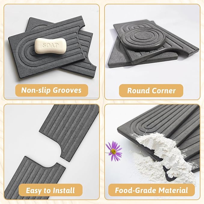 18 Inch Faucet Mat for Kitchen Island Sink, Wider Instant Dry Sink Protector for Countertop, Stone Sink Caddy Diatomaceous Earth Stone Drying Tray Around Faucet for Kitchen Bathroom RVs, Dark Grey