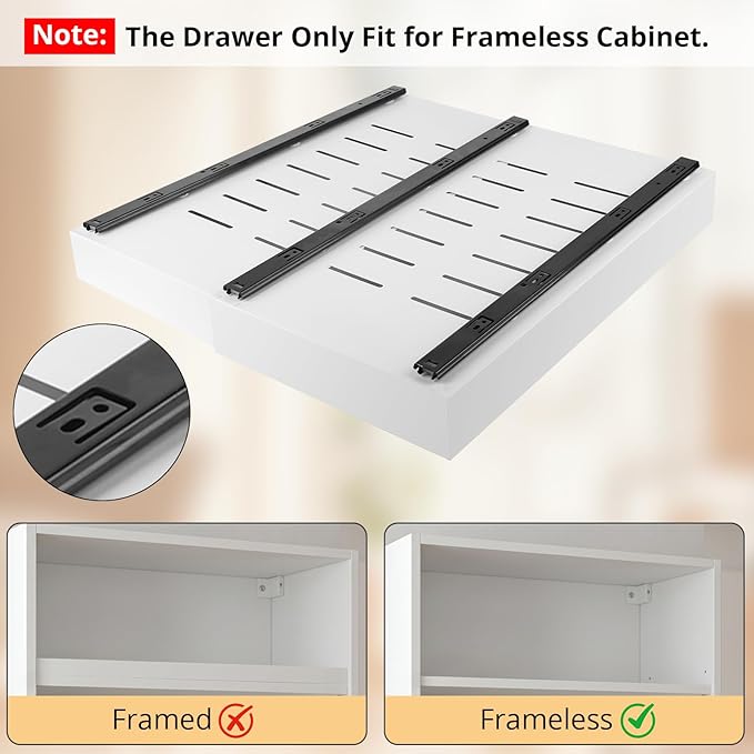 DOMNIU 2 Pack Pull Out Cabinet Organizers Expandable Width (12.4''-20.27''), Metal Slide Out Drawers, Upgrade 3 Slide Rails Sliding Drawer for Kitchen Cabinet Organizer with Adhesive Nano Film, White