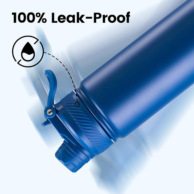 Fijinhom 24 oz Insulated Water Bottle, 2-in-1 Straw and Spout Lid Stainless Steel Thermos, Leak-Proof, Double Wall Vacuum Flask, Keep Cold 24H for Outdoor, Sports, Travel, School (Blue)