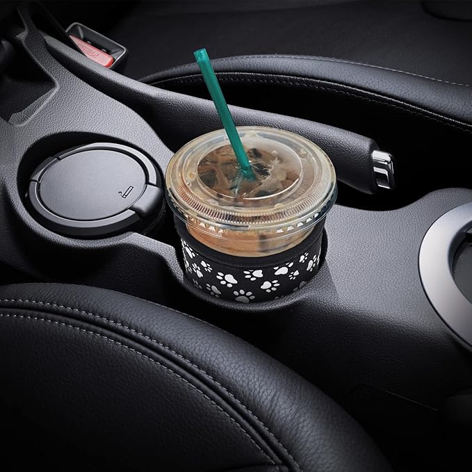 YR Reusable Neoprene Insulator Sleeve for Iced Coffee Cups, 3 Pack Coffee Coolies sleeves for Iced & Hot Drinks, Cold Beverage Cooler Compatible with Starbucks Coffee and More (Paw)