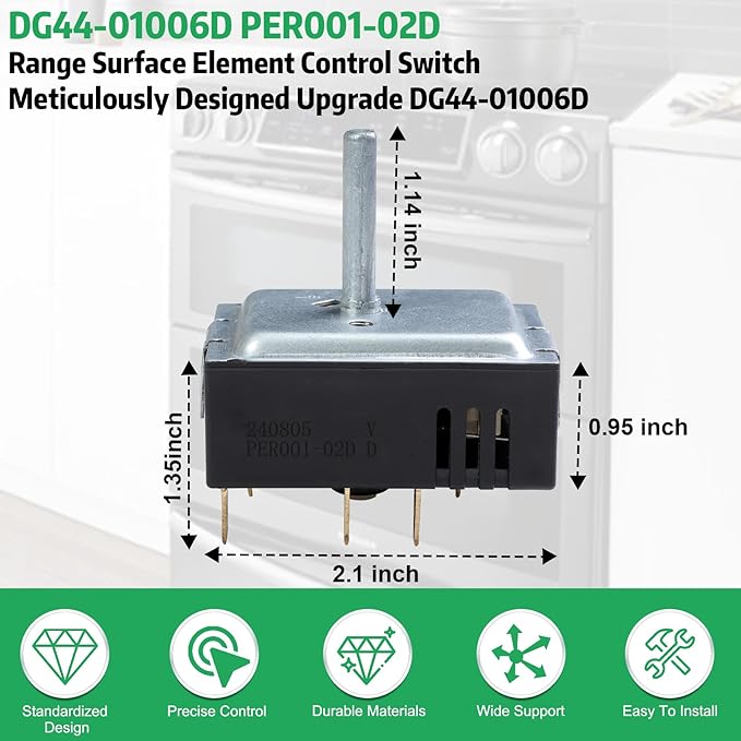 DG44-01006D Range Surface Element Control Switch for Samsung Range – OEM Replacement Energy Regulator – Fits for Samsung PER001-02D Model, AP7031847, PS16633253, EAP16633253, DG44-01006D, 18A, D-Cut