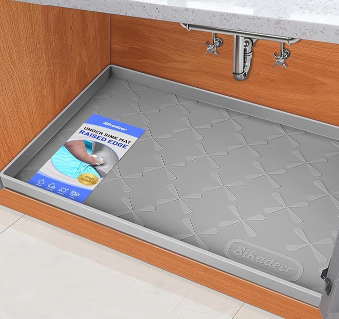SIKADEER 19" x 19" Under Sink Mat Waterproof, Silicone Mat Kitchen Drawer Shelf and Cabinet Liner, Sink Protector for Kitchen Organizers and Storage, Boot Tray Pet Food Mats