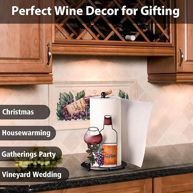 Wine Paper Towel Holder Countertop - Grape&Wine Decor Gifts, Cute Rustic Country Vintage Farmhouse Kitchen Decorations, Roll Dispenser with Weighted Base