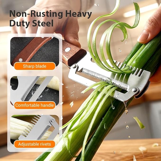 Multifunctional Vegetable Peeler with Wooden Handle and Bottle Opener, Stainless Steel Peelers for Kitchen, Multi Functional Vegetable Peeler for Fruit Potato Carrot Pumpkin Zucchini（1-PACK）
