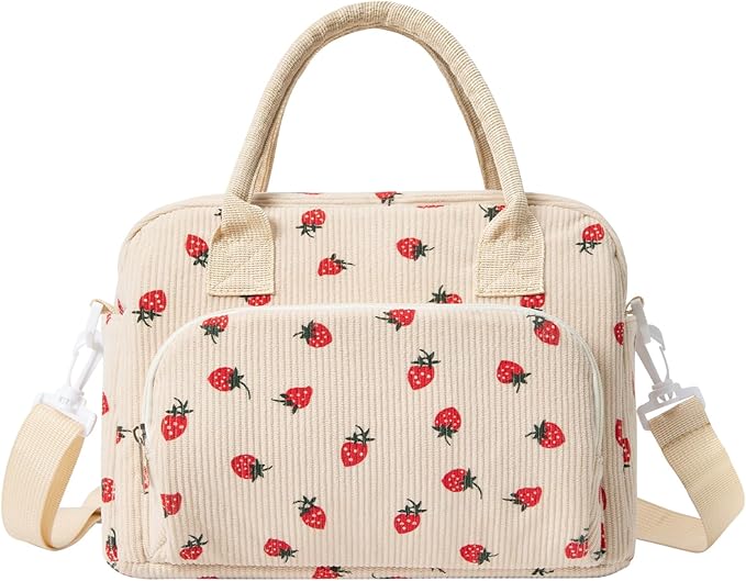 MAMONA Lunch Bag for Women Men Large Capacity Reusable Lunch Box Corduroy Insulated Cooler Tote Bags for Office Picnic