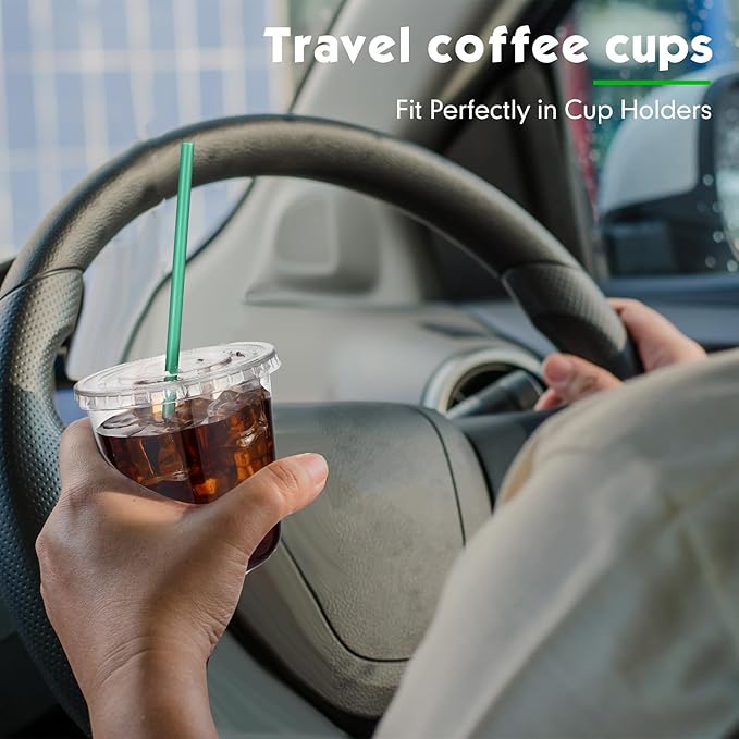 Baderke 25 Set Plastic Cups with Lids and Straws, Disposable Plastic Iced Coffee Cup for Cold Beverage Juice Smoothie Crystal for Coffee Shops Party Catering(Clear,12 oz)