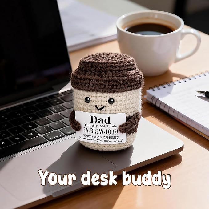 Agantree art Fathers Day Birthday Gifts for Coffee Lover Dad from Son Daughter Wife Birthday Father’s Day Handmade Crochet Coffee Mug for Best Daddy Papa Step-Dads Husband Espresso I Love You Present
