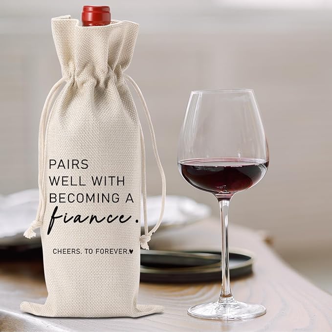 Engaged Wine Bag Engagement Gifts for New Couples Her Engagement Party Decorations Pairs Well with Becoming A Fiance Wine Bottle Bag Champagne Bottle Wraps Bags