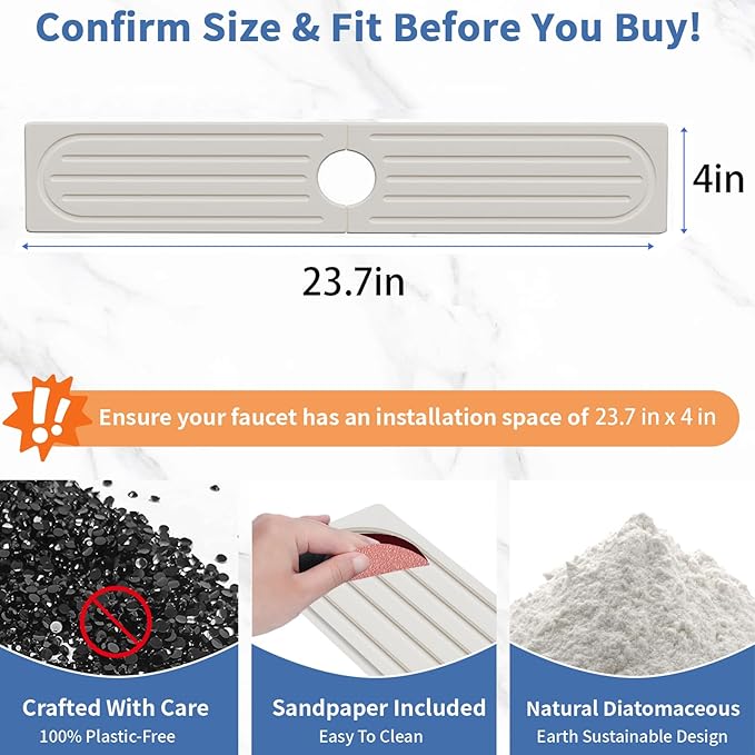 Kitchen Faucet Mat, Diatomite Sink Faucet Mat Splash Guard for Kitchen, Water Absorbent Stone Tray for Sink, Quick Drying Faucet Mat for Kitchen Sink, Absorbing Stone Drying Tray for Bathroom Counter