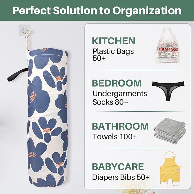 TOGETRUE Plastic Bag Holder, Lightweight Grocery Bag Holder for Plastic Bags, Wall Mount Floral Shopping Bags Dispenser Organizer for Kitchen Pantry Outdoor (Classic Blue)