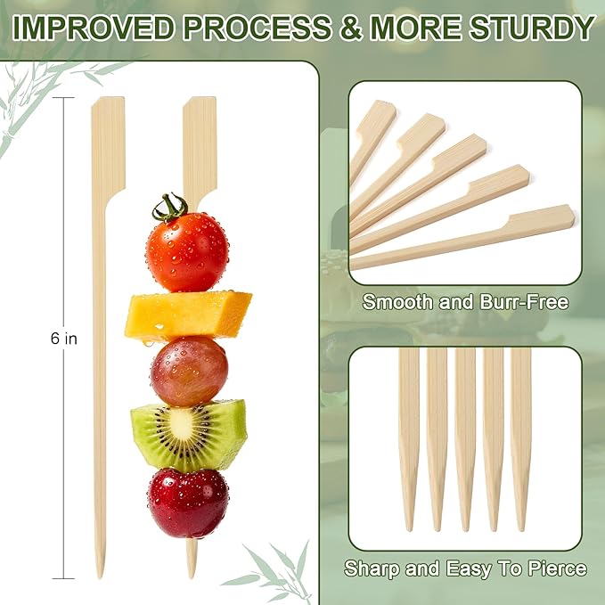 200 Bamboo Skewers for Appetizers, 6 IN Long Fancy Toothpicks for Appetizers Cocktail Picks, Flat Paddle Wooden Skewers Food Sticks for Drinks Fruit Kabobs BBQ Party Supplies Charcuterie Accessories