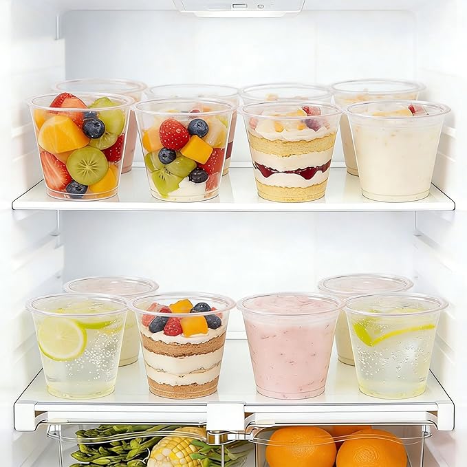 Clawsoff 200 Pack 9 oz Clear Plastic Cups, Disposable Parfait Cups No Lids, Fruit Cup, Clear PET Cup for Dessert, Cold Drink, Ice Cream, Salad