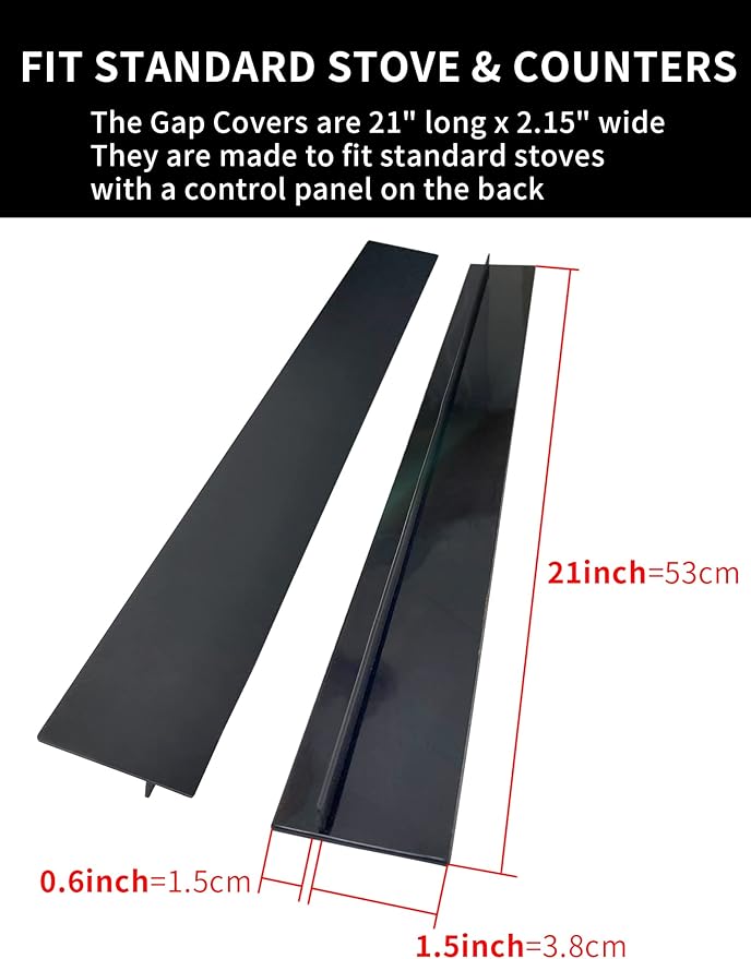 Donpearl Black Stove Gap Covers (2 Pack), Silicone Gap Filler for Stove and Counter, Oven Edge Side Gap Guards, Kitchen Range Crumb Catcher Strips between Stovetop and Countertop (21 inch Black)
