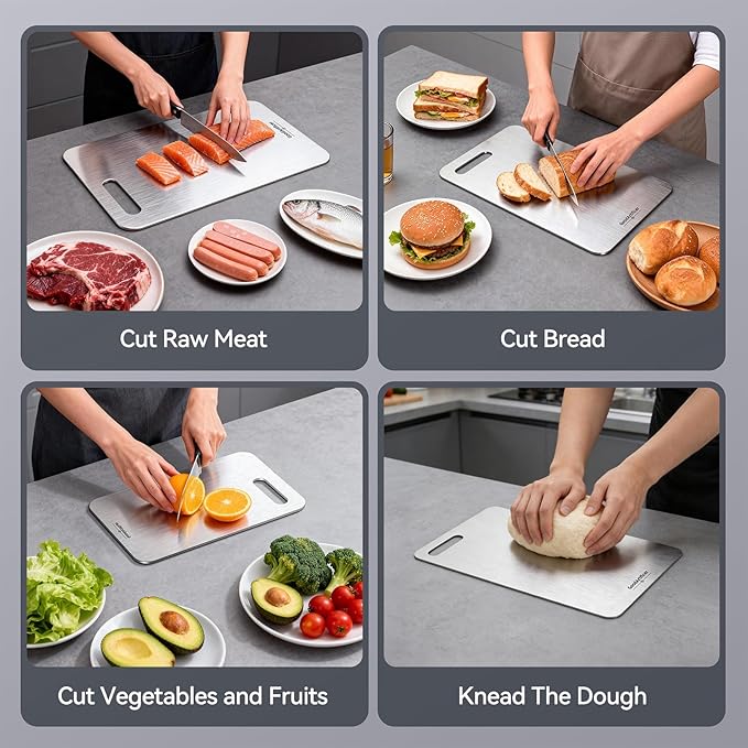 Titanium Cutting Board, 100% Pure Titanium Cutting Boards for Kitchen, Double-Sided Non-Toxic Cutting Board, Ideal for Slicing and Dicing Meats, Features Handle, Dishwasher Safe - 10.5"L*6.5"W（silver）