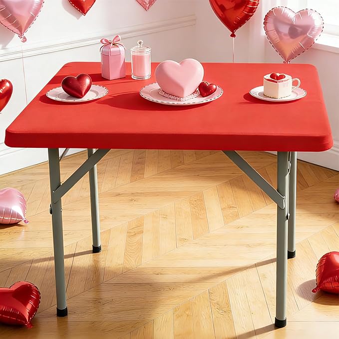 Square Fitted Table Cover Elastic Tablecloth Stretch Spandex Table Top Cover Table Topper Cap for Dining Kitchen Home Party Red 34X34 Inch