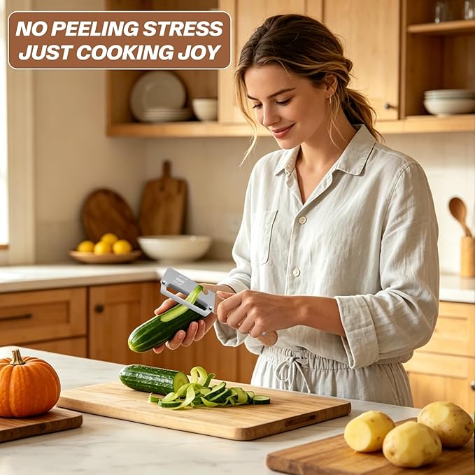 MultiFunctional Vegetable Peeler, Non-Slip Wooden Handle with Sharp Stainless Steel Blade, Built-in Bottle Opener - Perfect Kitchen Peeler For Veggie, Fruit, Potato, Carrot, Apple