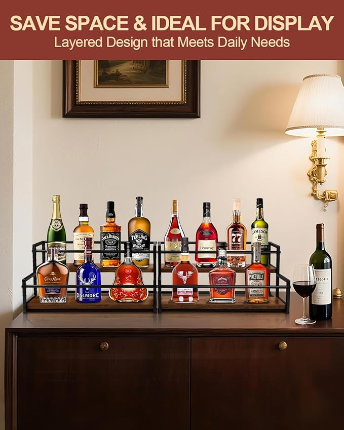 2 Pack Coffee Syrup Organizer Stand, 2-Tier Syrup Holder Rack for Coffee Bar Accessories & Liquor Bottle Display Shelf, Space-Saving Coffee Station Organizer for Syrup, Liquor, Dressing
